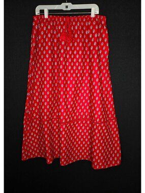 💙 Universal Thread Red Floral Cotton Maxi Skirt Size L/XL Lined Pockets Boho